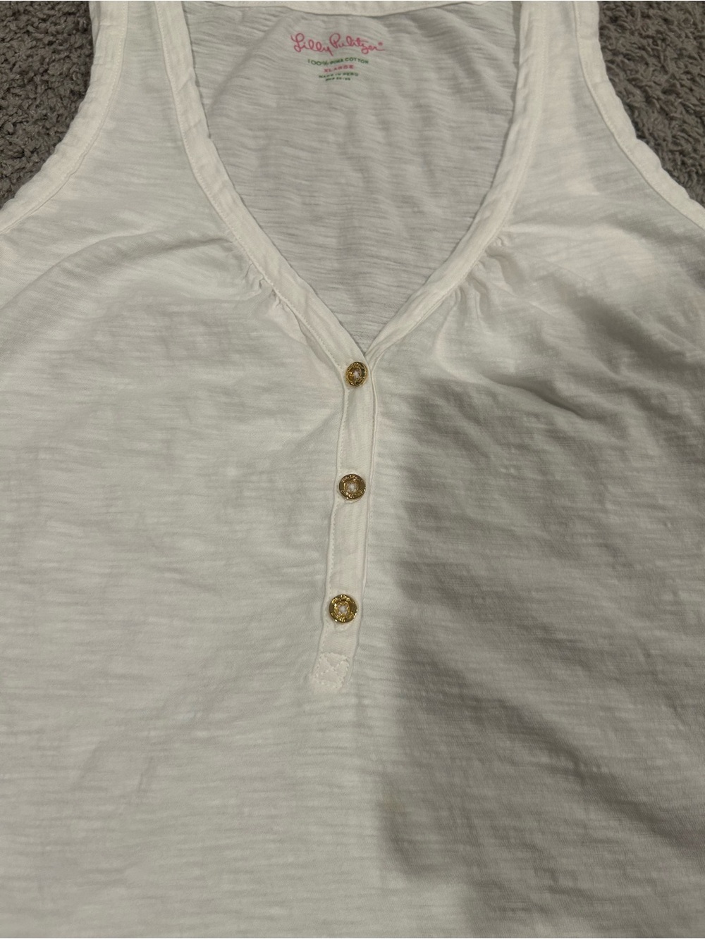 Lilly Pulitzer White V‑Neck Henley Tank Top size XL - Picture 5 of 8